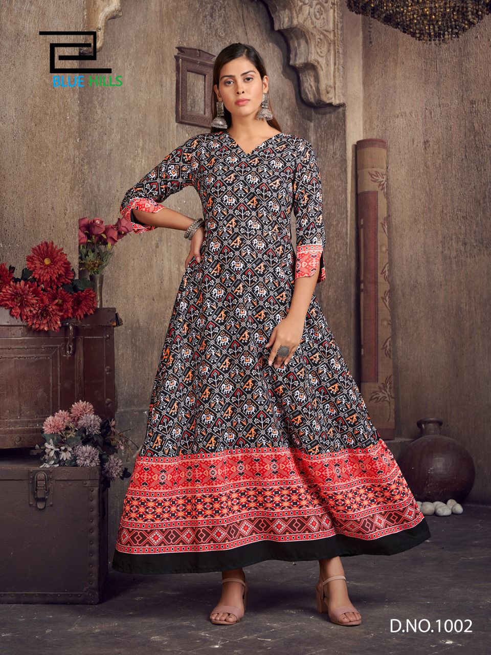 Patola Queen By Blue Hills Printed Long Anarkali Kurtis Catalog